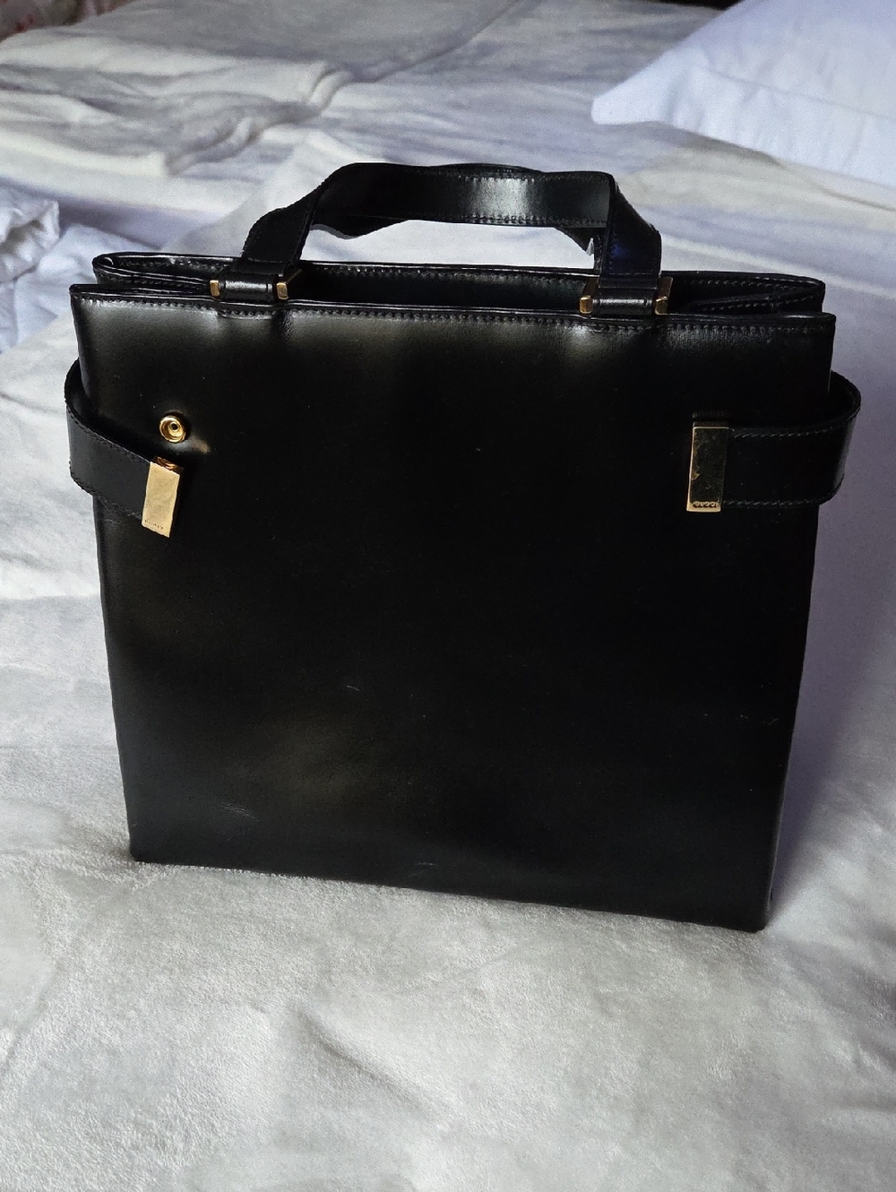 Gucci, Made In Italy Black Leather Bag, 12"×10.5"×5.25"